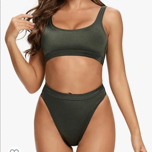 Dixperfect Bikini High Waist Cheeky Sport Swimsuit Green Size XL - Picture 1 of 13
